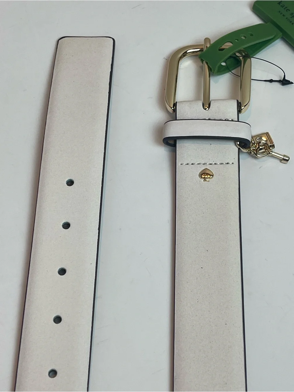 NWT Kate Spade New York Genuine Leather Belt with Lock and Key Charm Sz L Cream